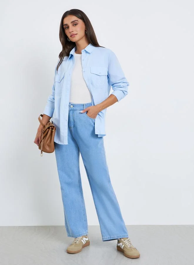 Styli Women Light Blue Long Sleeve Oversized Shirt